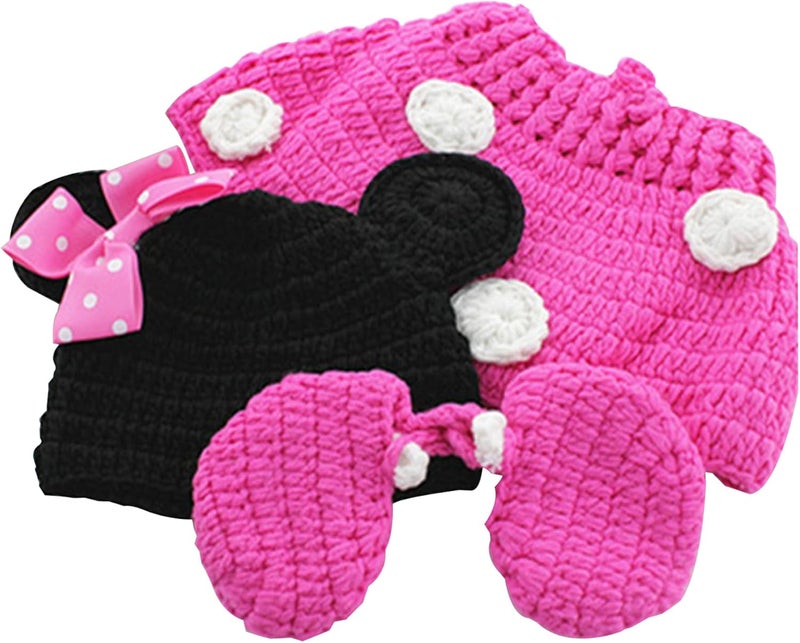 Jastore Photography Prop Baby Costume Cute Crochet Knitted Hat Cap Girl Boy Diaper Shoes Mouse - Image 3